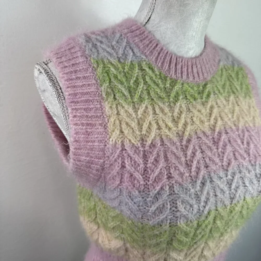 Zara Women's S Sweater Vest Pink Multi Pastel Touch Wool & Alpaca EUC‎